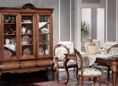 Klassische Esszimmer Garnitur Holzmöbel Esstisch 4x Stühle Vitrine 6tlg